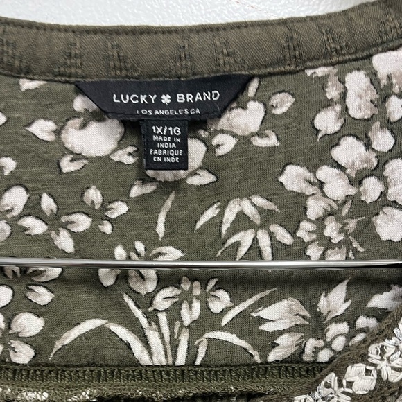 Lucky Brand Ivy Olive Green Silver Peasant Top Blouse Embroidered Women Plus 1X - Picture 8 of 11